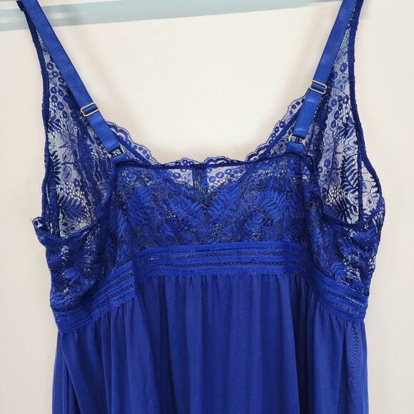 iCollection Lace Babydoll Chemise Size 3X Blue Mesh V-neck Stretch Sexy Coquette - Picture 6 of 14